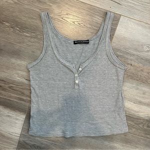 Brandy Melville Grey & White Stripe Button Tank